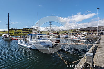 Harbor of Djupivogur town Viewed from floating jetty in the Austurland in eastern Iceland Editorial Stock Photo